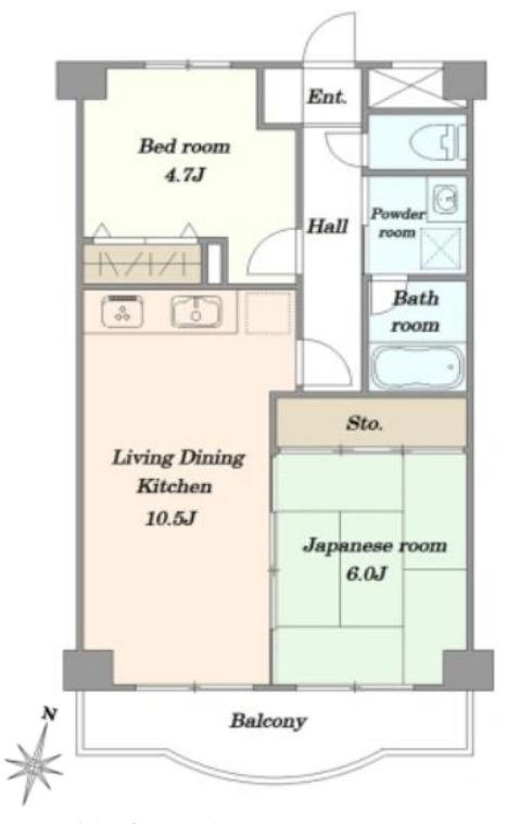 横浜阪東橋ガーデンハウス(2LDK/4階)の間取り写真