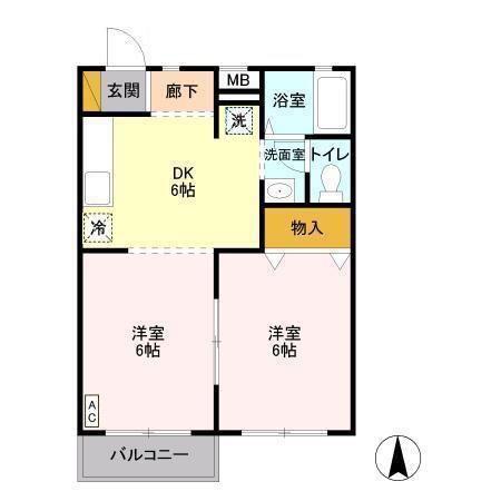 グリーンヒルズ A(2DK/2階)の間取り写真