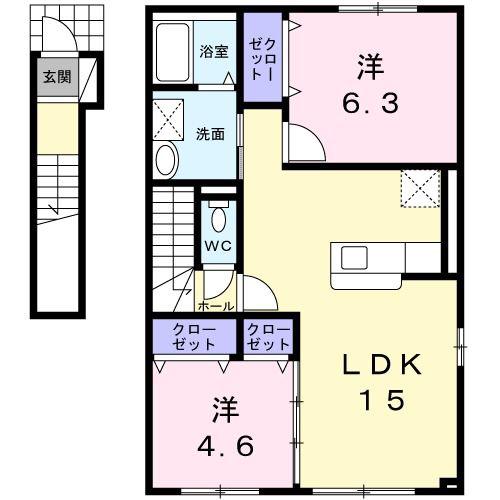 ソルプリメール(2LDK/2階)の間取り写真