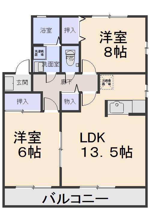 リゾートハイツ 新生町B(2LDK/1階)の間取り写真