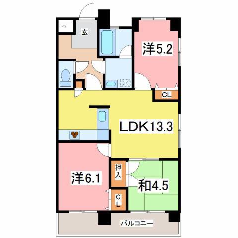 信開ベルシー城東(3LDK/1階)の間取り写真