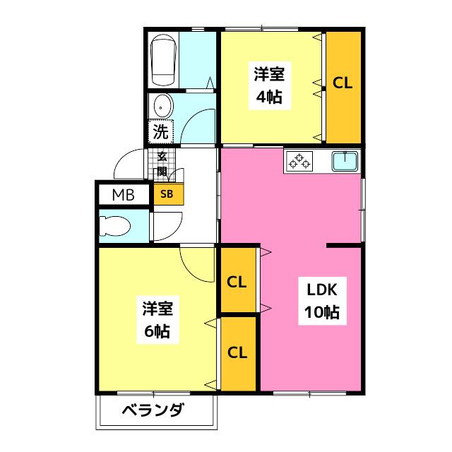 金久ビル400(2LDK/2階)の間取り写真