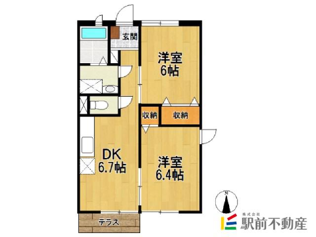 カントリーハイツ梅Ⅱ(2DK/1階)の間取り写真