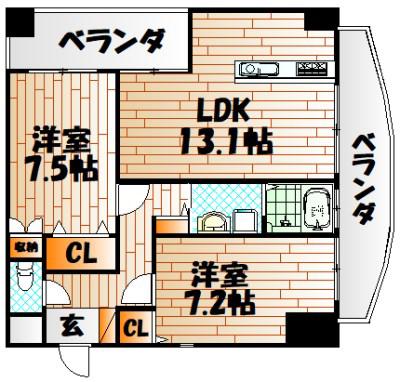 サンシャイン・ポート中井(2LDK/2階)の間取り写真