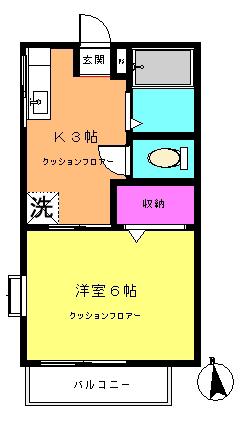 パティオ青葉台A(1K/1階)の間取り写真