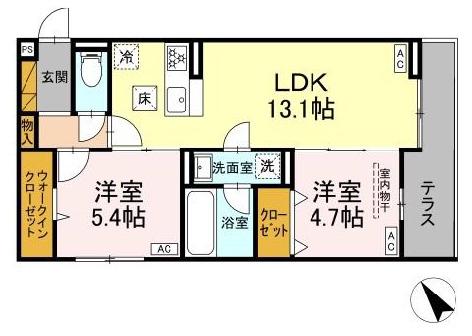 D-ガルデニア(2LDK/1階)の間取り写真