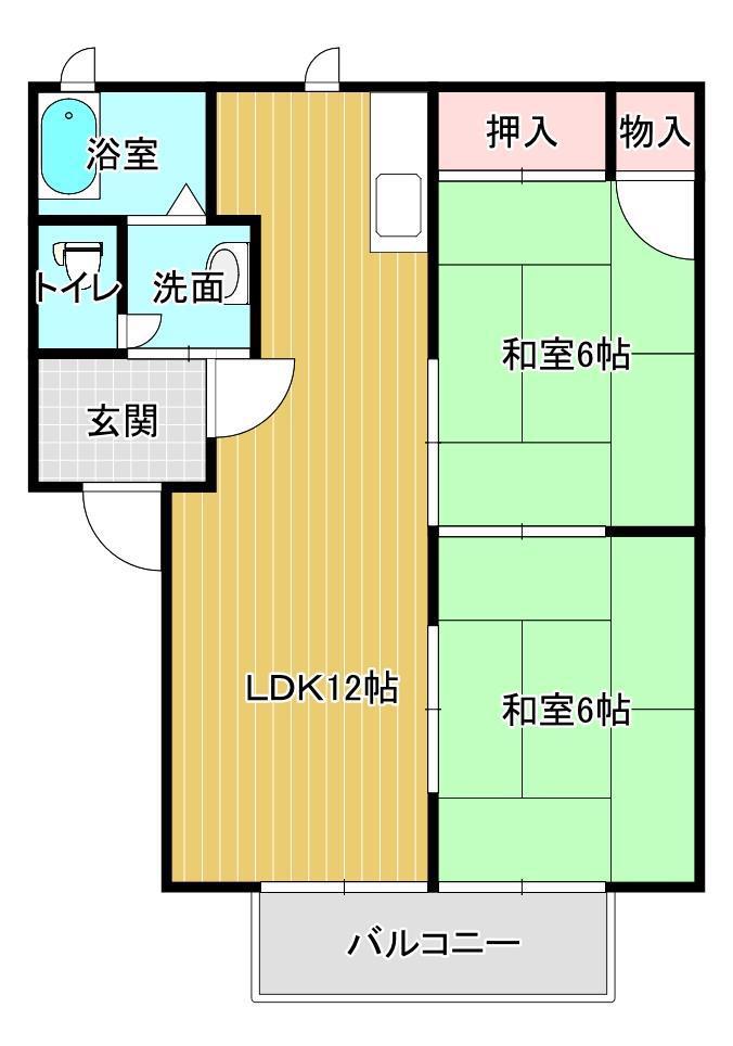 ディアス旭(2LDK/2階)の間取り写真