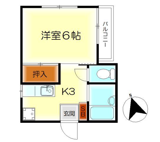 北岡ハイツ(1K/2階)の間取り写真