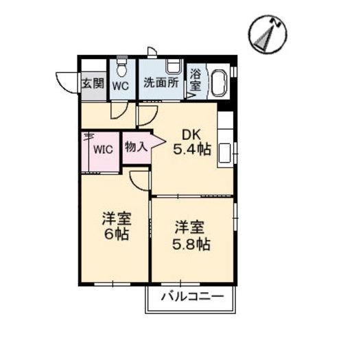 メゾンスカイヒルズ N棟(2K/2階)の間取り写真