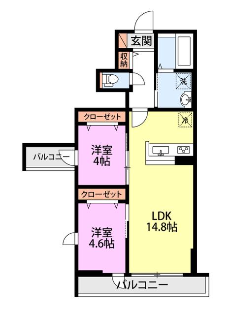 DESIGN MAISON N.STA 3S C棟(2LDK/2階)の間取り写真