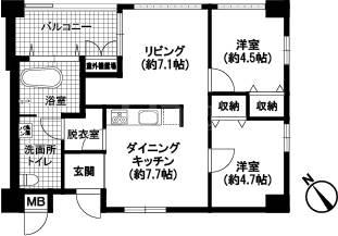 フェイズインネクスト山王(2LDK/3階)の間取り写真