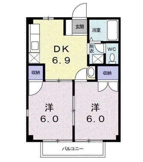 アクティブ平松(2DK/2階)の間取り写真