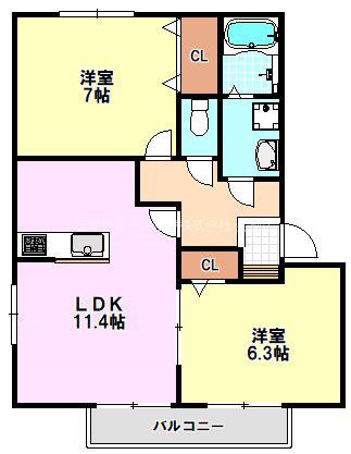 リビングタウン狭山池 D棟(2LDK/2階)の間取り写真