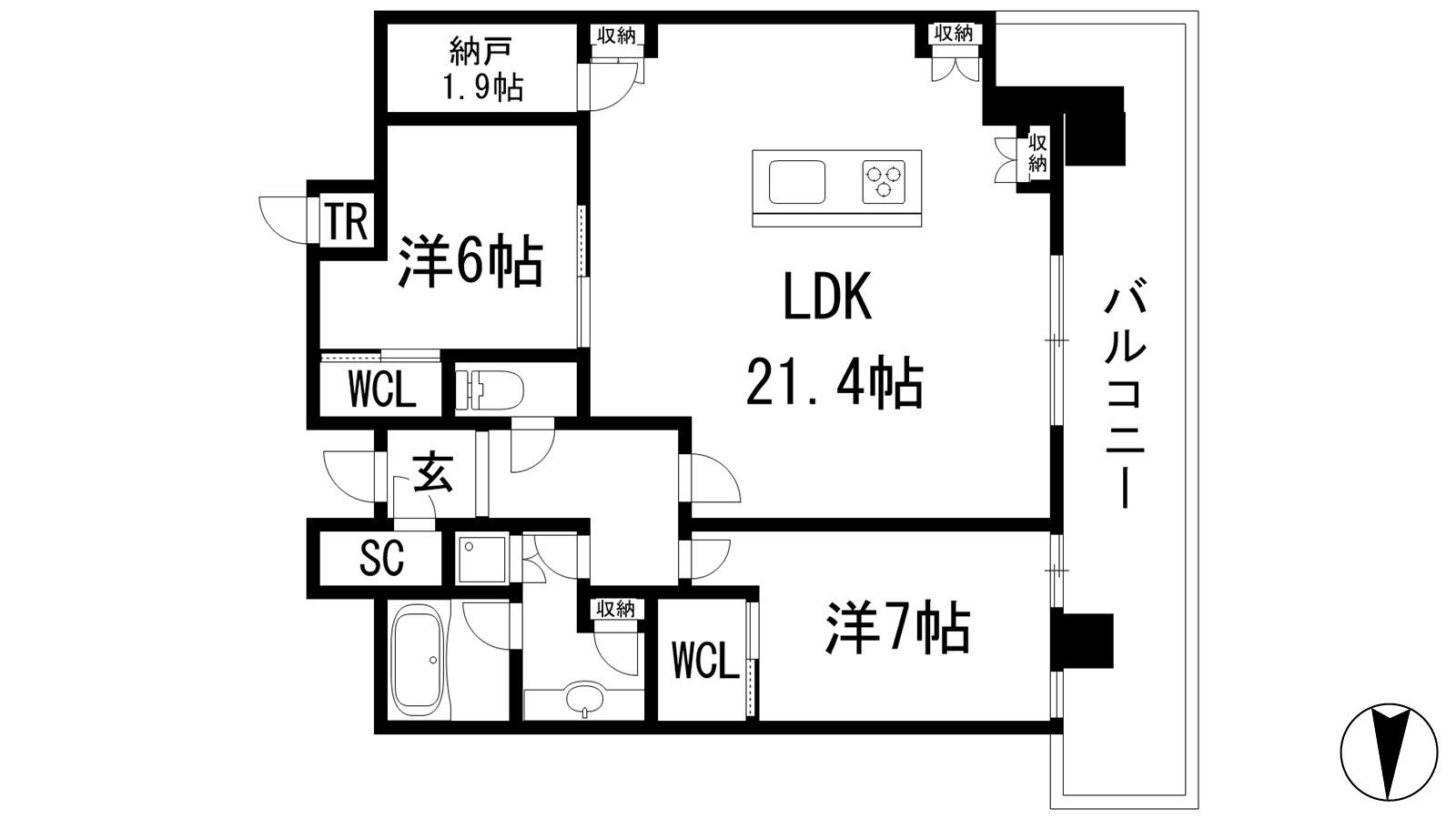 ジオタワー宝塚グランレジスTHE ノース(2SLDK/32階)の間取り写真