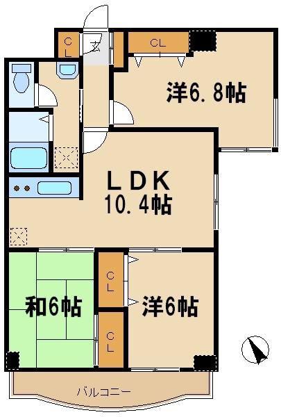 トーカド宮崎台(3DK/2階)の間取り写真