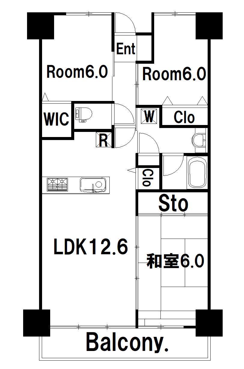 サーパス五島町(3LDK/13階)の間取り写真