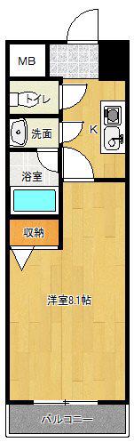 ヒルズ川端(1K/6階)の間取り写真