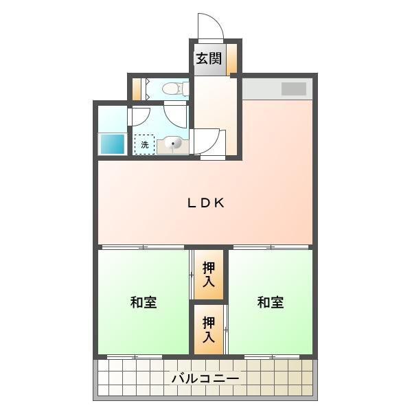 ハピネス岡村(2LDK/4階)の間取り写真