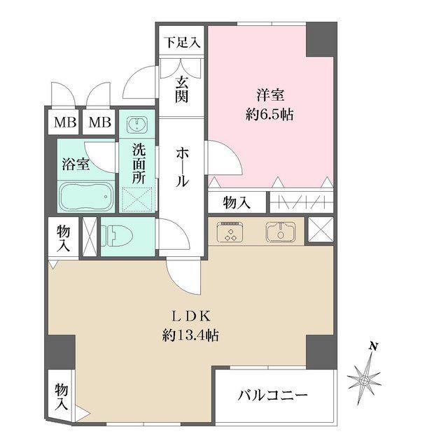 ダイヤハイツ自由が丘(1LDK/4階)の間取り写真