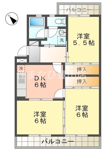 第2ハイツ昌(3DK/4階)の間取り写真