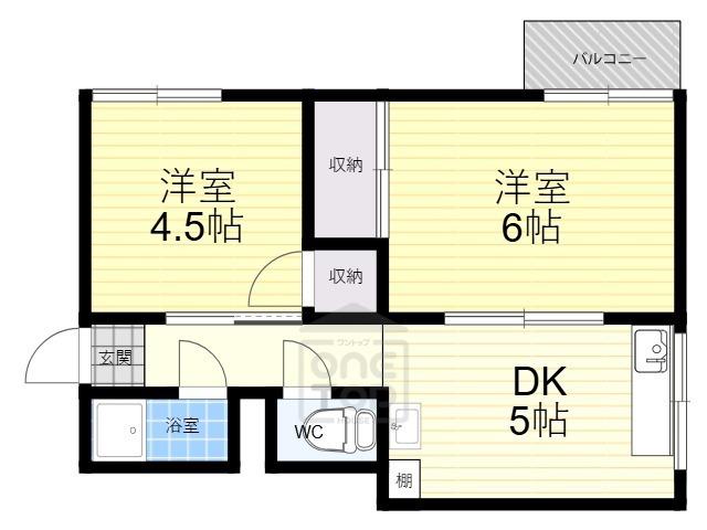 谷川ハイツ(2DK/2階)の間取り写真