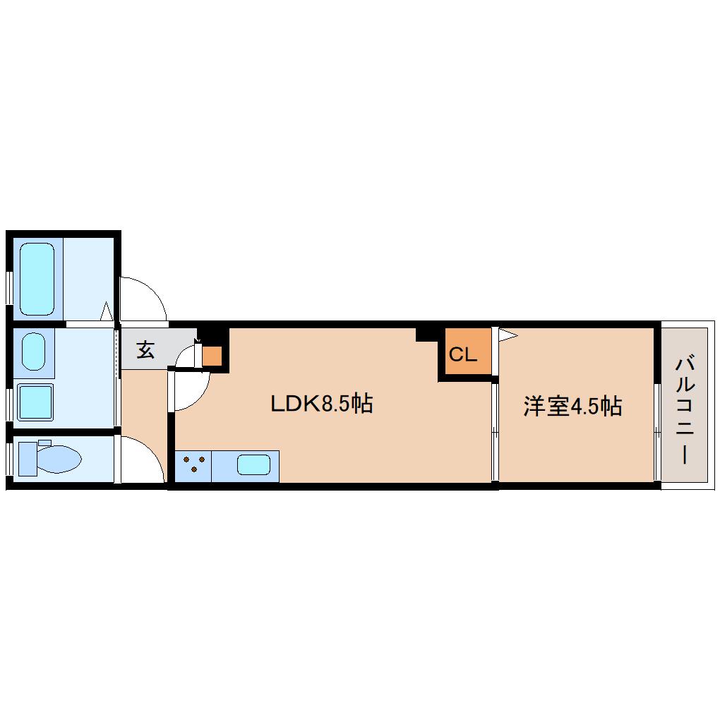 クレアール堺町I(1LDK/1階)の間取り写真