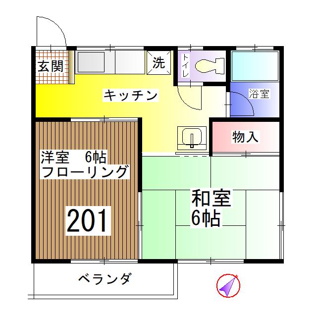 コーポM(2K/2階)の間取り写真