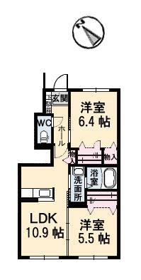 グランマスト春日野通(2LDK/1階)の間取り写真