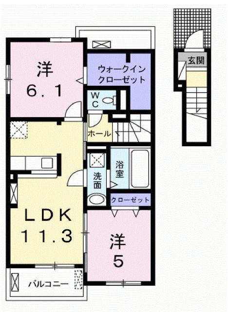 アルモニー・ヴィラII(2LDK/2階)の間取り写真