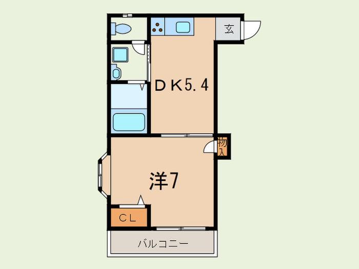 リッスルビル(1DK/2階)の間取り写真