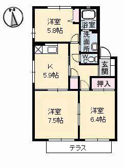 トータス井上 C棟(3K/1階)の間取り写真