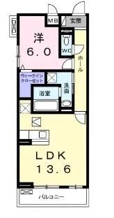 リベルテ 東助松(1LDK/2階)の間取り写真