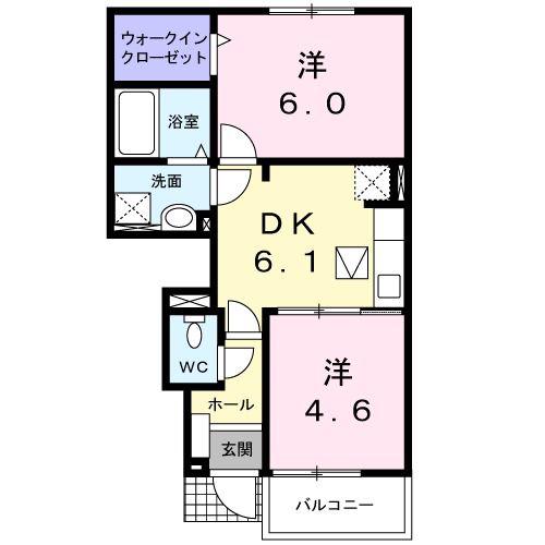 サニーウインドB(2DK/1階)の間取り写真
