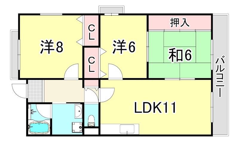 ラフォーレ武庫川(3LDK/2階)の間取り写真