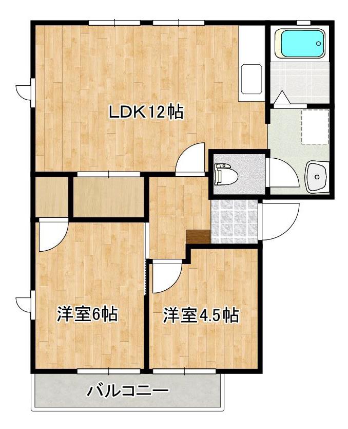 クレセント八幡(2LDK/1階)の間取り写真