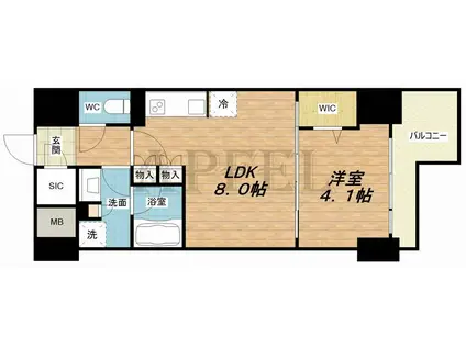 クロスレジデンス阿波座(1LDK/15階)の間取り写真