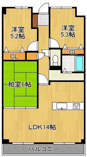 ペルル湯川新町壱番館 304号(3LDK/3階)の間取り写真
