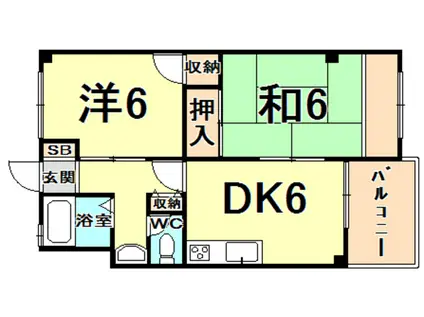 西甲子園ハイツ(2DK/5階)の間取り写真