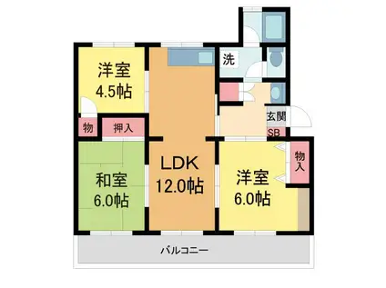 中山五月台23号棟(3LDK/2階)の間取り写真