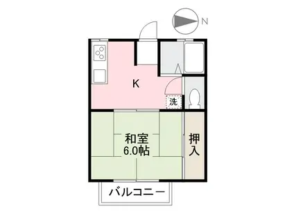 ヴィラ花の宮(1K/2階)の間取り写真