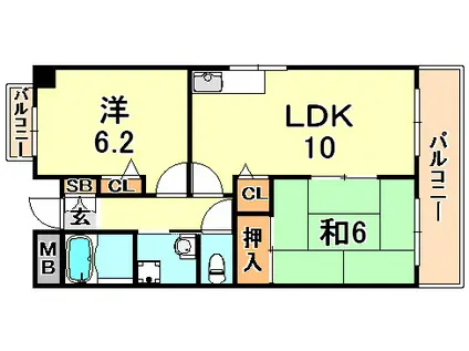 ヒルスカイ六甲(2LDK/1階)の間取り写真