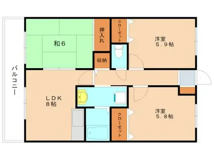 バニーメドー弐番館(3LDK/6階)の間取り写真