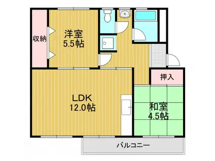 公団狭山38号棟(2LDK/5階)の間取り写真
