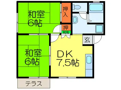 ガーデンヒルズ(2DK/1階)の間取り写真