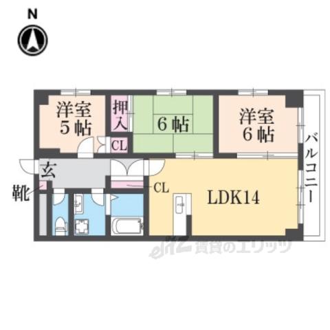 サウスビン(3LDK/4階)の間取り写真
