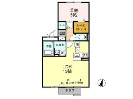 ハーベシアスB棟(1LDK/1階)の間取り写真