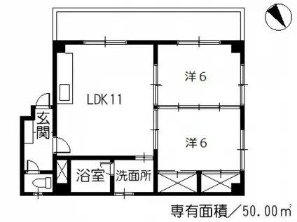 大上ビルII(2LDK/3階)の間取り写真