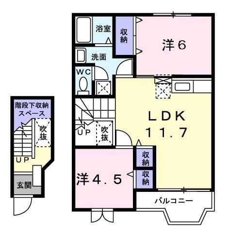 ウエストヒルズC(2LDK/2階)の間取り写真