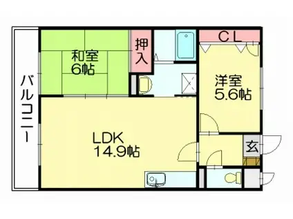 リヴェールK(2LDK/2階)の間取り写真