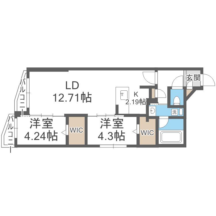 DIORE RESIDENCE SAPPORO(2LDK/4階)の間取り写真